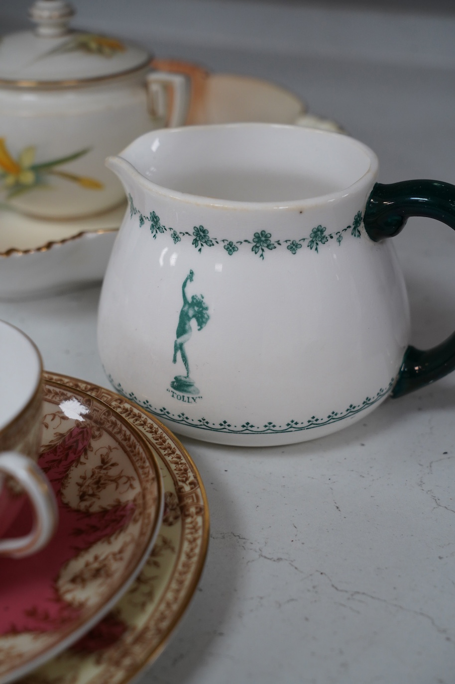 Miscellaneous Royal Worcester tableware including a bowl and a figural cover. Condition - mostly good